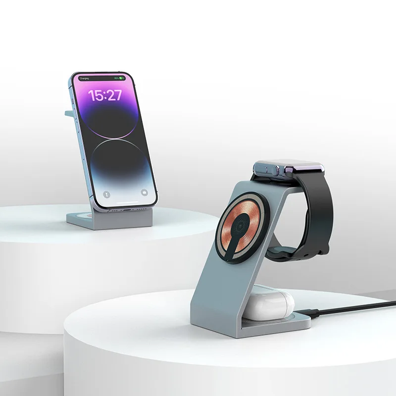 

Беспроводное зарядное устройство 3 в 1, складное магнитное зарядное устройство, 15 Вт, для быстрой зарядки iPhone 14, 13, 12 Pro, кронштейн для зарядного устройства для Airpods, Apple Watch