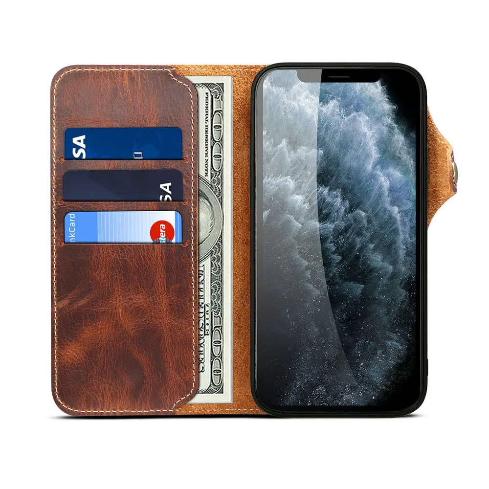 Real Genuine Leather Flip Case for iPhone 14 13 Pro Max 5G Luxury Cover Retro Wallet Book Shell iPhone13 Mini 14 Plus Phone Etui