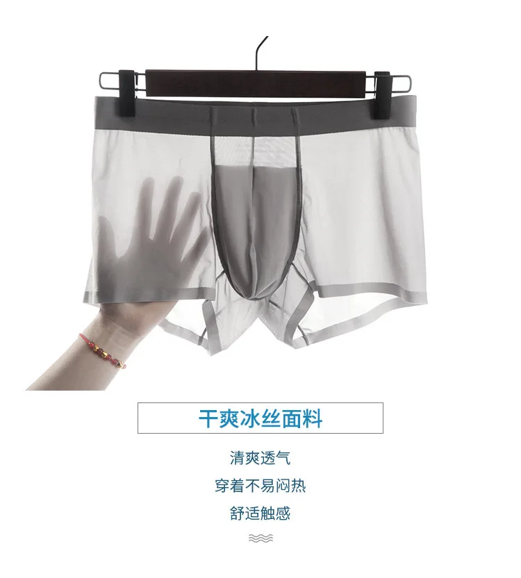 4PCS 120S Male's Ice Silk Underwear Seamless Mid-waist Boxers Breathable Ultra-thin Underpants Boys Boxer Shorts