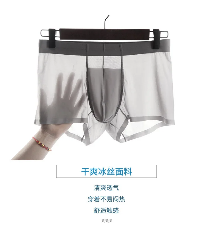 

4PCS 120S Male's Ice Silk Underwear Seamless Mid-waist Boxers Breathable Ultra-thin Underpants Boys Boxer Shorts