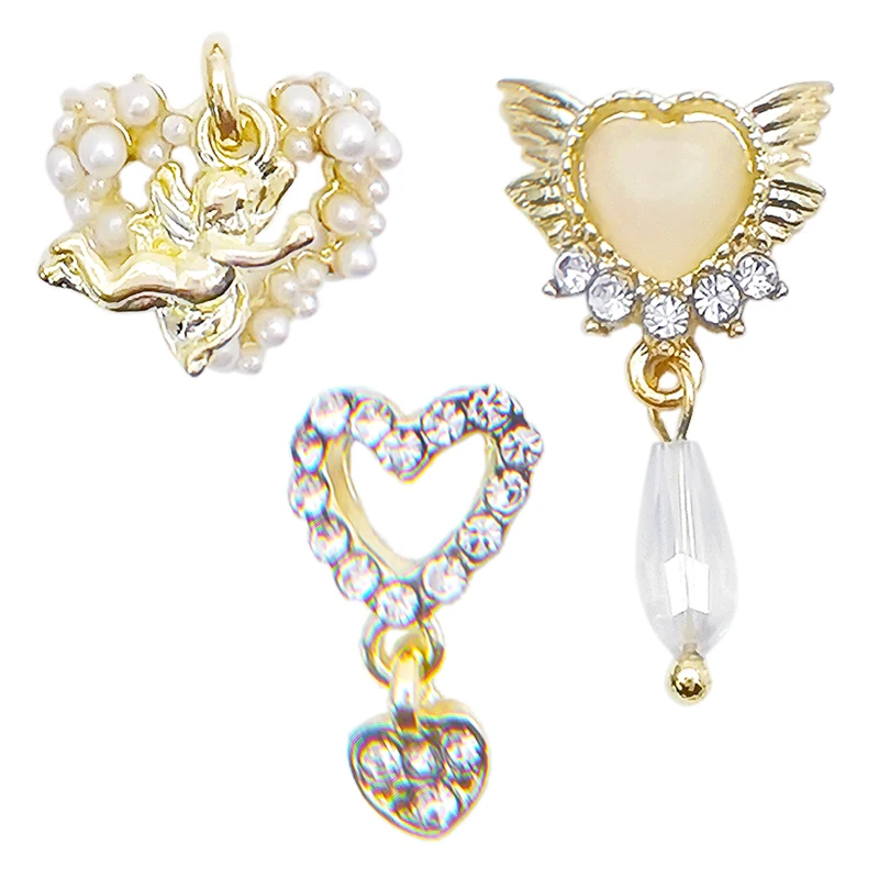 

10Pcs Dangle Nail Charms,Heart Dangle Nail Jewelry Rhinestones/Heart Pearl Crystal Gems Decorations, Luxury Chain Nail Art Decor