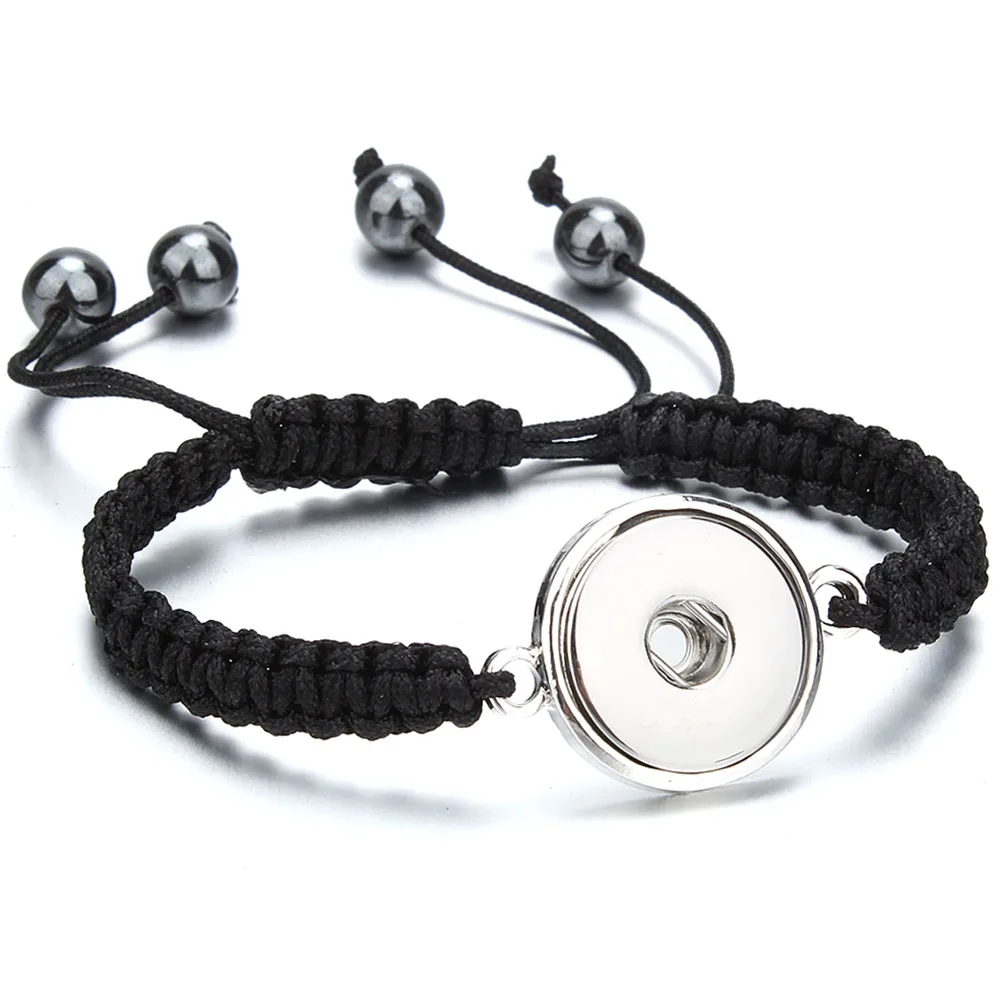 

Fashion 18MM Snap Button Bracelet Classic Black Braided Rope Chain Handmade Bracelets for Women Men Adjustable DIY Jewelry