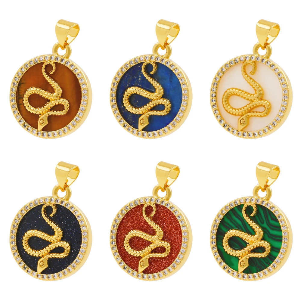 

5 Pieces Vintage Natural Tiger Eye Shell Agate Snake Animal Round Accessories for Women Men Necklace Jewelry Making