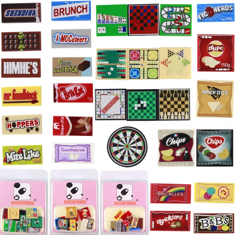 City Food Parts Building Blocks Game Board Printed Tiles Candy Chocolate Crisps Potato Chips MOC Snack Compatible Bricks Toys