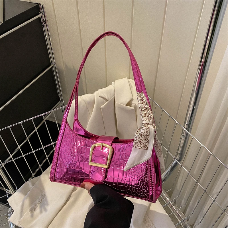 

Женская винтажная сумка под подмышек, Дамская вечерняя сумочка на ремне с узором под кожу крокодила, модный тоут из лакированной кожи