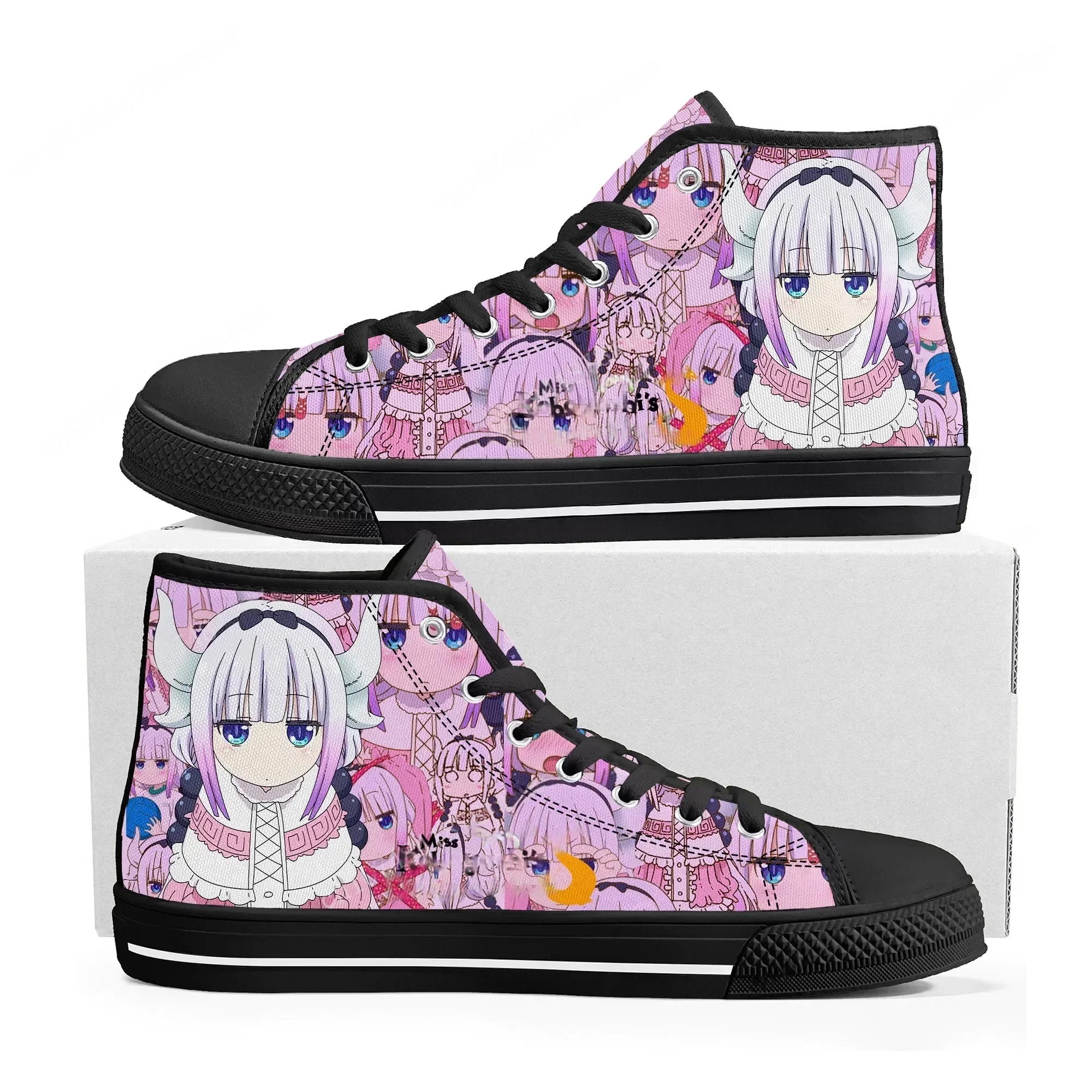 Фото Кроссовки Miss Kobayashi Dragon Maid High Top для мужчин, женщин и подростков, высококачественные парусиновые кроссовки Tohru, повседневная обувь в стиле аниме, изготовленная на заказ №1