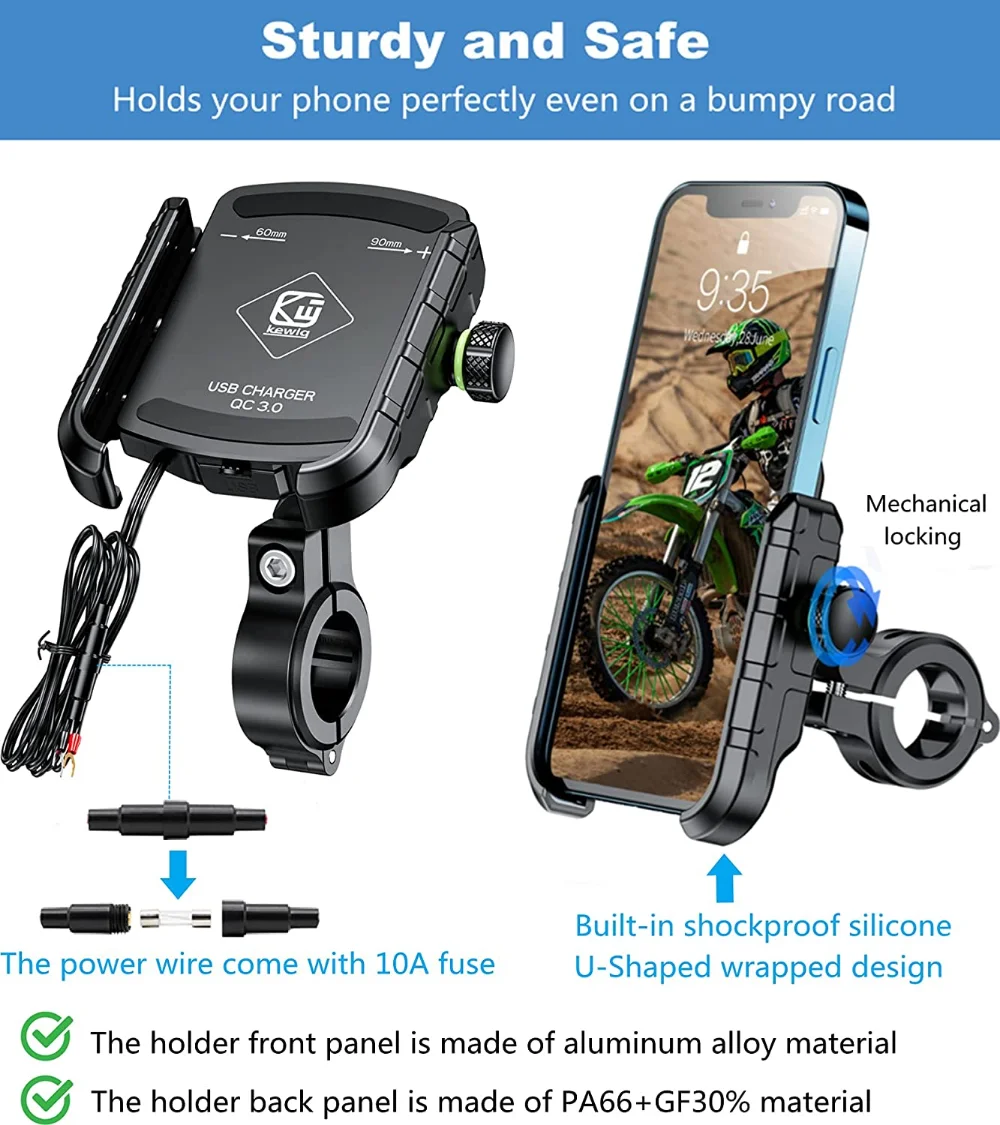 Держатель для телефона мотоцикла QC 3,0 36W USB зарядное устройство руль  зеркало крепление для мобильного телефона Алюминий 12В/24В мотоцикл Быстрая  зарядка подходит для 4-7