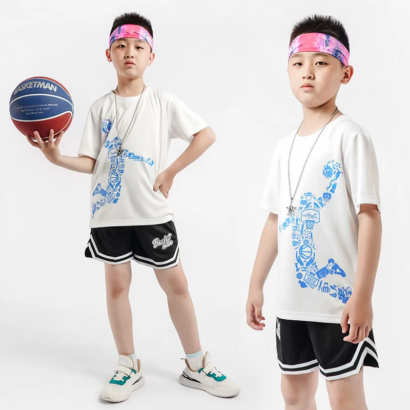 Детские спортивные футболки для мальчиков с круглым вырезом, дышащая быстросохнущая одежда для бега и баскетбола, тренировочная одежда для детей