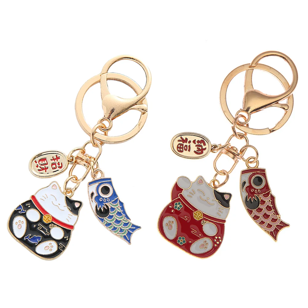 

2 Pcs Lucky Gifts Giant Stuffed Animal Maneki Neko Key Chain Fortune Keychain Toys