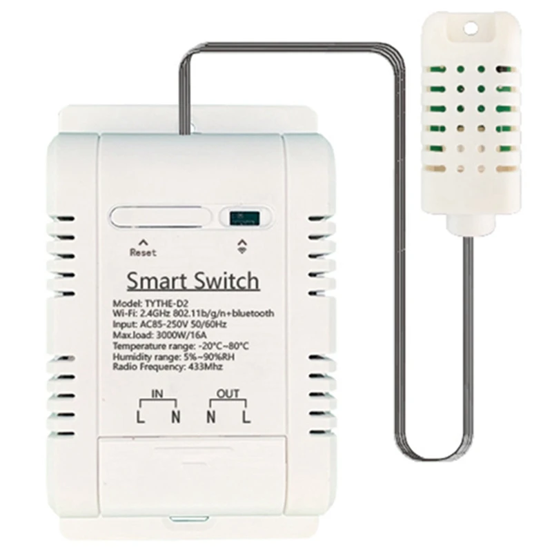 

White Smart Switch Tuya Wireless Control With Power Consumption Monitoring Temperature And Humidity Thermostat For Alexa