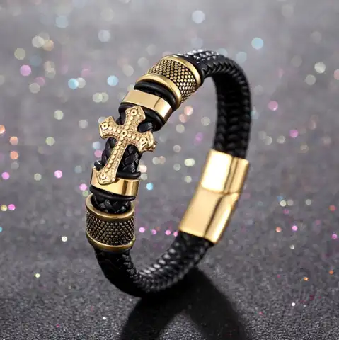 Кожаный браслет ручной работы кожаный плетеный крест мужской кожаный браслет винтажный высококачественный металлический кожаный шнур