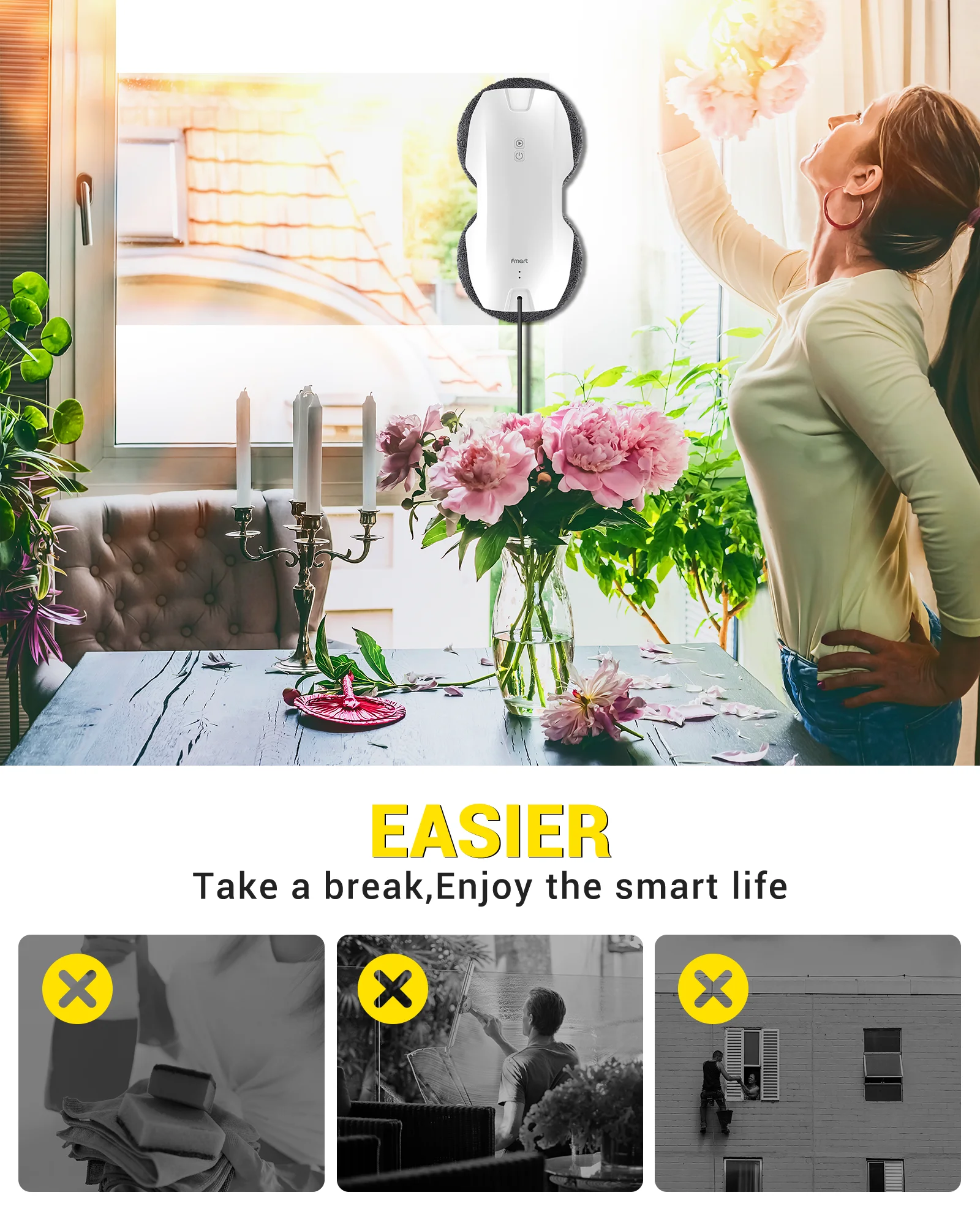 Робот-очиститель окон T8Pro для плитки безрамное окно стекло очистки AI пульт