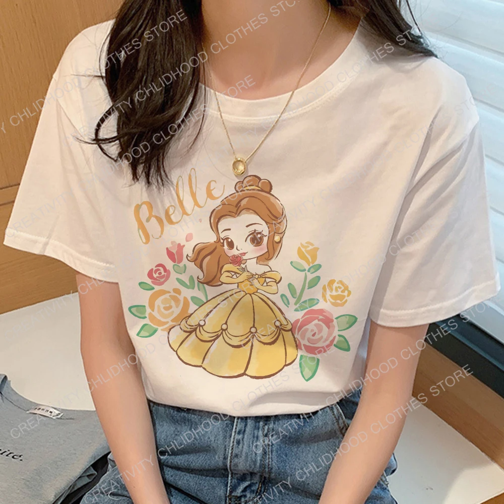 

Belle T Shirt Women Disney Princess Cinderella Cartoons Kawaii Vintage Casual 2022 Summer Fashion T-shirt Tee Shirts Top Clothes