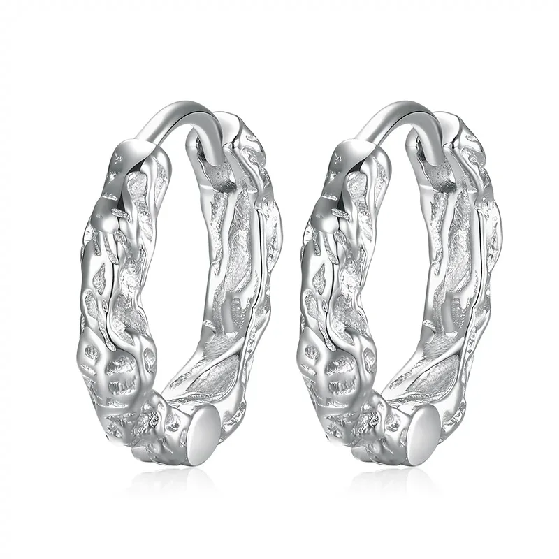

New Women's 925 Pure Silver Ear Nails with Black Gun Plated Irregular Pattern Earclip Personality Fashion Jewelry Couple Gift