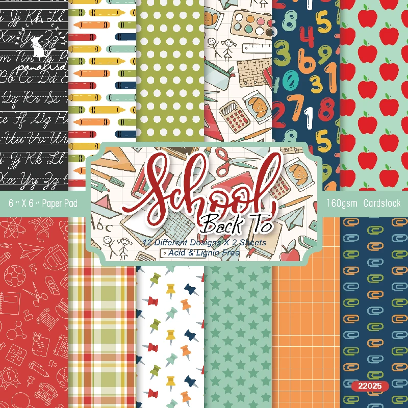 

Panalisacraft 24 sheets 6"X6" Back to School Day Scrapbook paper Scrapbooking patterned paper pack DIY craft Background paper