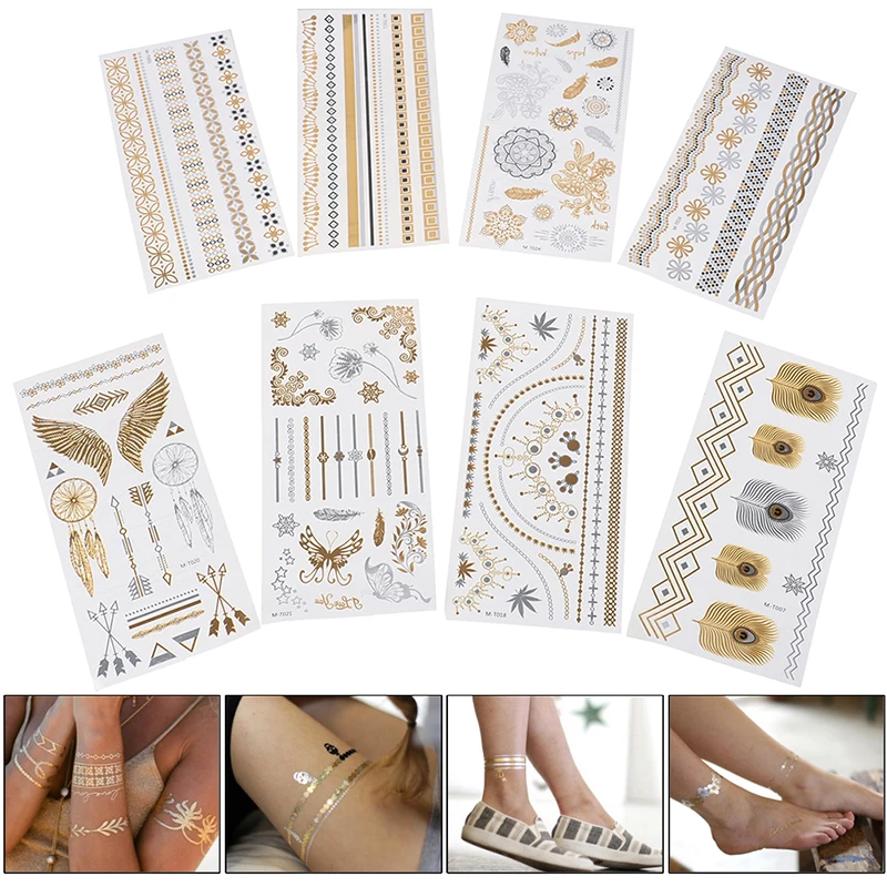 

Retro Hot Stamping Silver Gold Tattoo Sticker Glitter Tattoo Fake Tatoo Temporary Tatto For Men Girl Party Body Decoration