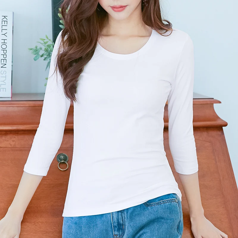 Футболка женская с рукавом 3/4 96% хлопок и 4% спандекс сезон весна-лето