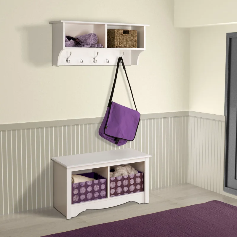 

Prepac Entryway Twin Cubby Storage Bench, White