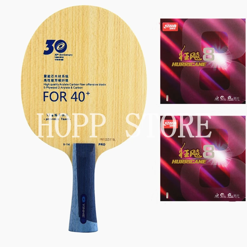 Pro Combo Galaxy YINHE Version V-14 V14 pro Table Tennis Blade With 2x DHS Hurricane 8 Rubber With Sponge Long Shakehand FL