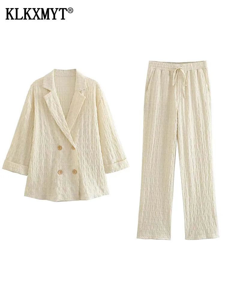 

Комплект женского блейзера KLKXMYT TRAF из 2 предметов, новинка 2023, модный блейзер с эффектом складки, Костюмные брюки, комплект из двух предметов