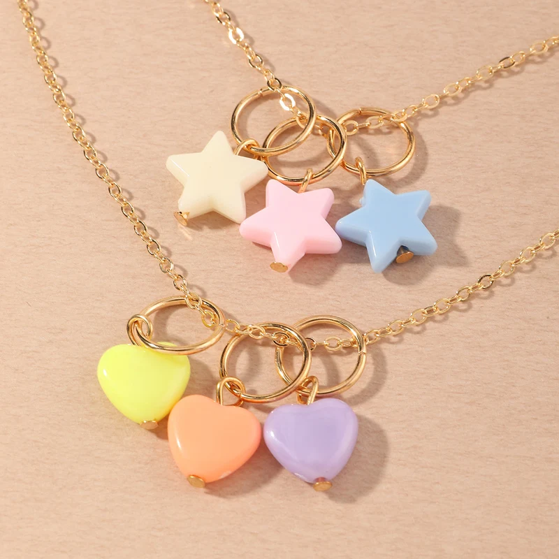 2022 Новая мода акриловая подвеска Милый набор ожерелий сердечко и звездочка в ярких цветах для женщин и девочек современные стильные ювелирные изделия в виде чокера подарки.