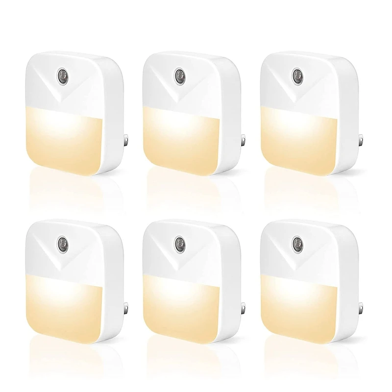 

Hot-6PCS LED Night Light Plug Soft Warm White Light Dusk To Dawn Sensor For Bedroom Bathroom Kitchen Hallway Stairs US Plug