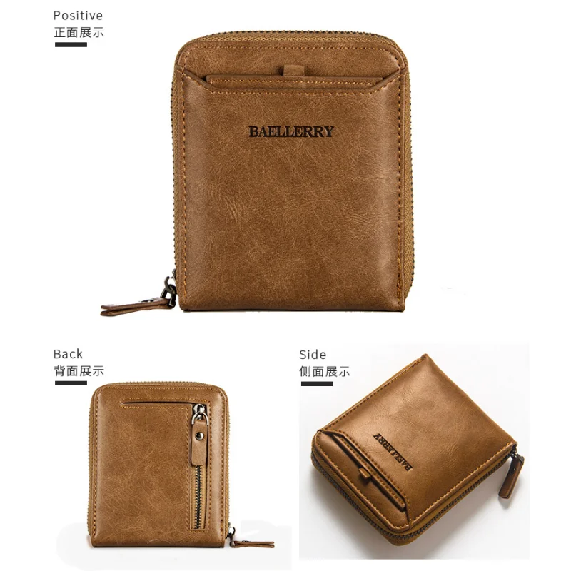 Men's Wallets Retro PU Leather Horizontal Money Bags High Capacity Card Bag Young Men's Credit Card Holders Zipper Coin Purses