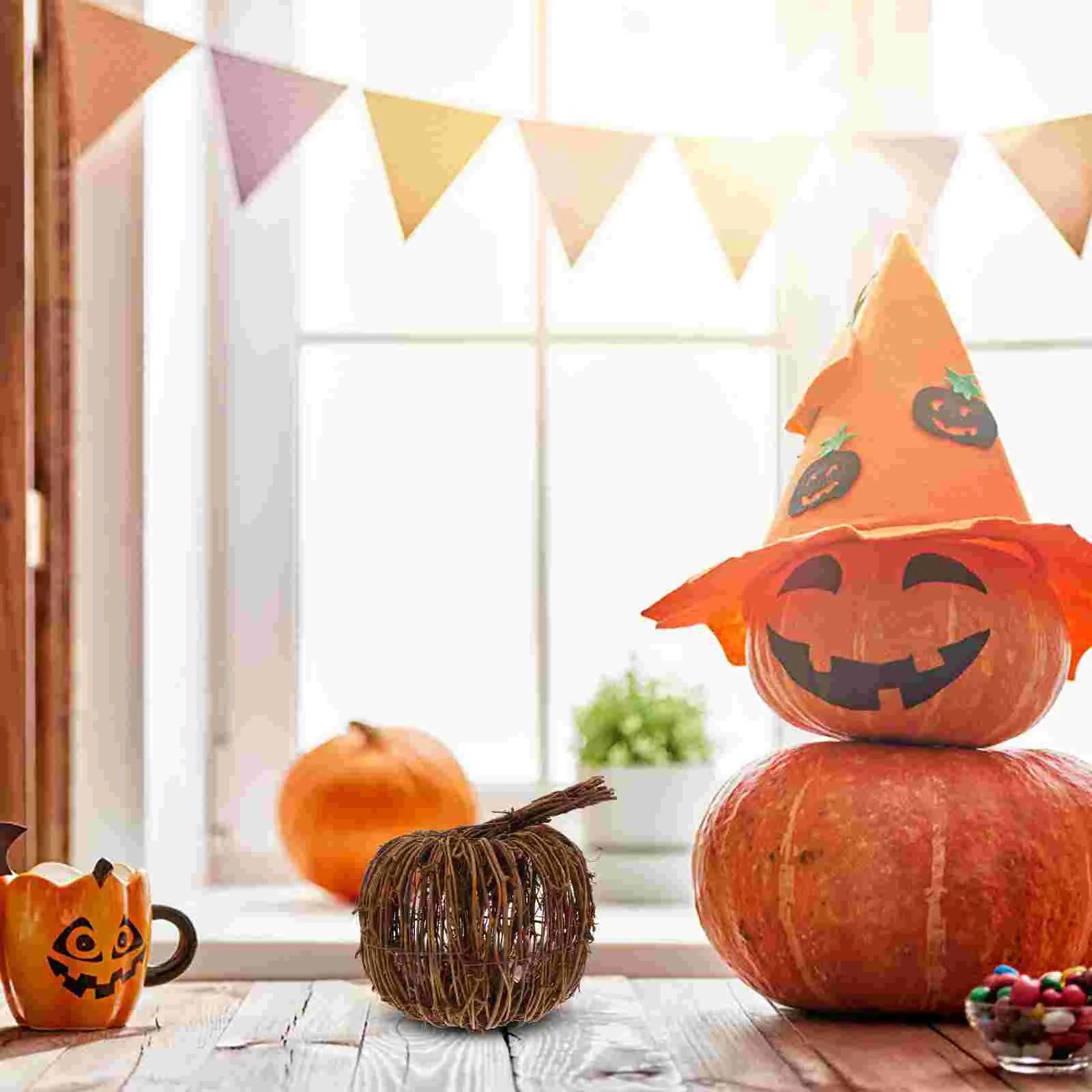 Осенняя гирлянда Хэллоуин украшения тыква ремесло Takraw стол настольный ротанг