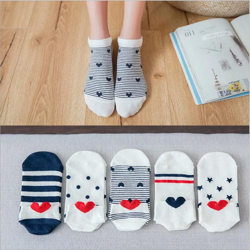 

Cute Girl Cotton Socks Love Casual Socks Ladies Striped Dots Star Invisible Boat Socks Students Summer Personality Thin Sockings