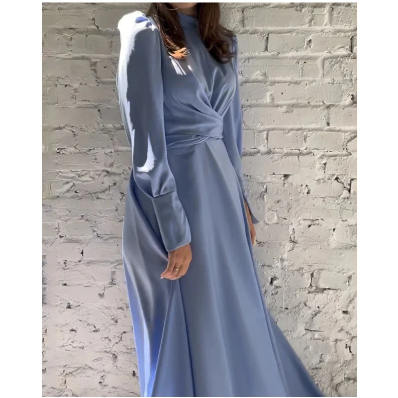 

2023Casual elegant slim sexy dress, Spring New Women's Fashion Elegant Long Sleeve Lace up High Waist Solid Color Dress vestidos