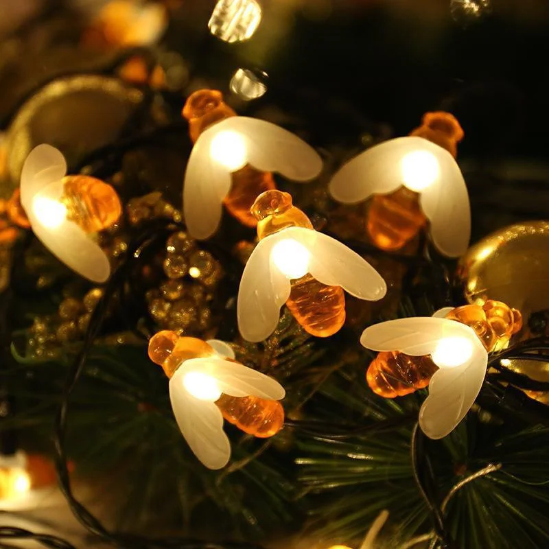 

Battery Powered Bee Shaped LED String Lights Outdoor Holiday Garlands Fairy Light Wedding Party Garden Christmas Decoration Lamp