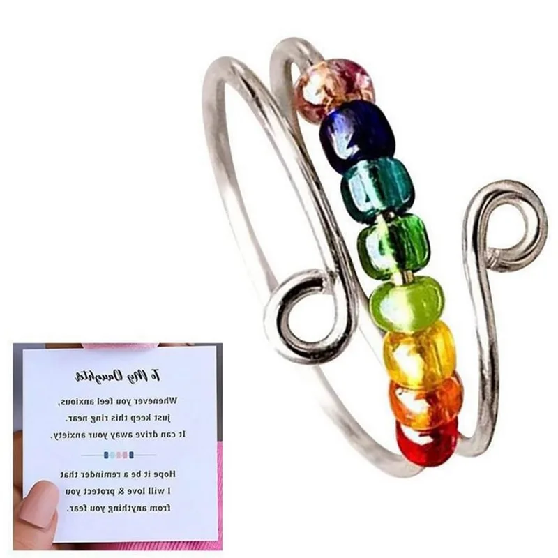 

Beautiful Rings Girls Gift Decompression Ring Adjustable Rainbow Beads