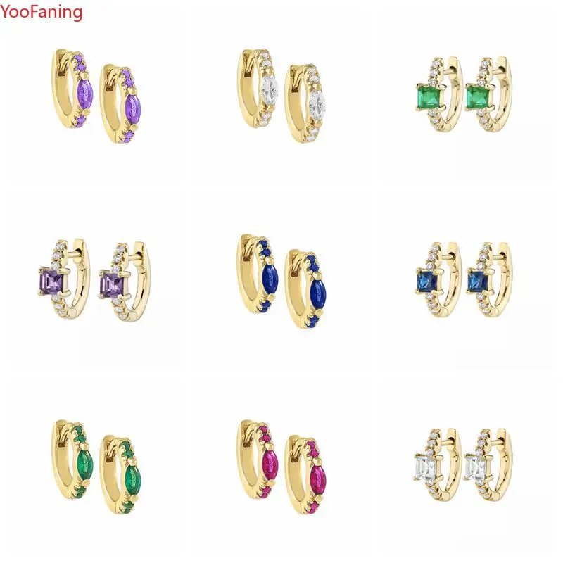 

YooFaning 925 Sterling Silver Rainbow CZ Zircon Earrings for Women Minimalist INS Circle Piercing Luxury Colorful Fine Jewelry