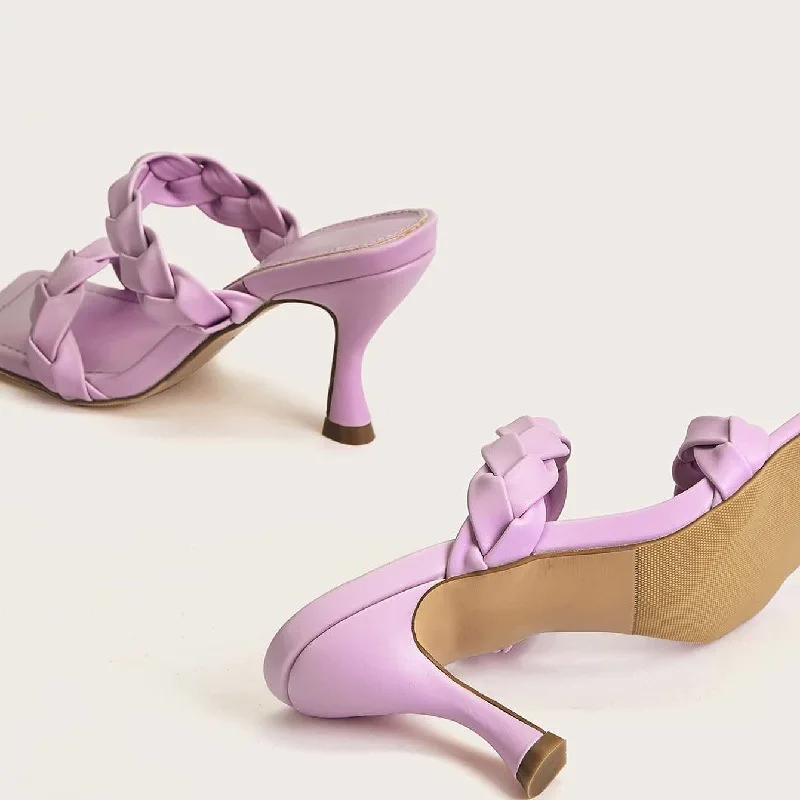 2022 Slides Sandals Ladies Slippers High Heels Women Pumps Casual Outside Square Toe Purple Female Shoes Women Flip Flops