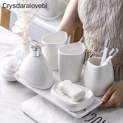 

Ceramics Bathroom Accessories Set Soap Dispenser/Toilet Brush/Tumbler/Soap Dish Cotton Swab Aromatherapy Bathroom Products