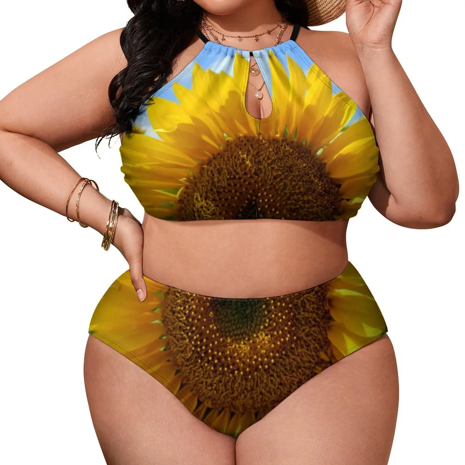 

Yellow Flower Bikinis Set Sexy Big Sunflower Print Bikini Swimsuit Push Up Swimwear Classic Bathing Suit Beach Wear Plus Size