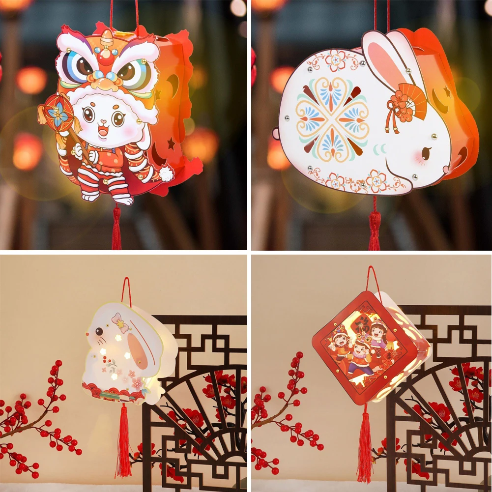 

DIY Hanging Lanterns Rabbit Festival Lanterns Glowing Led Making DIY Lamp Decor Supplies 2023 Chinese New Year Party Decoration