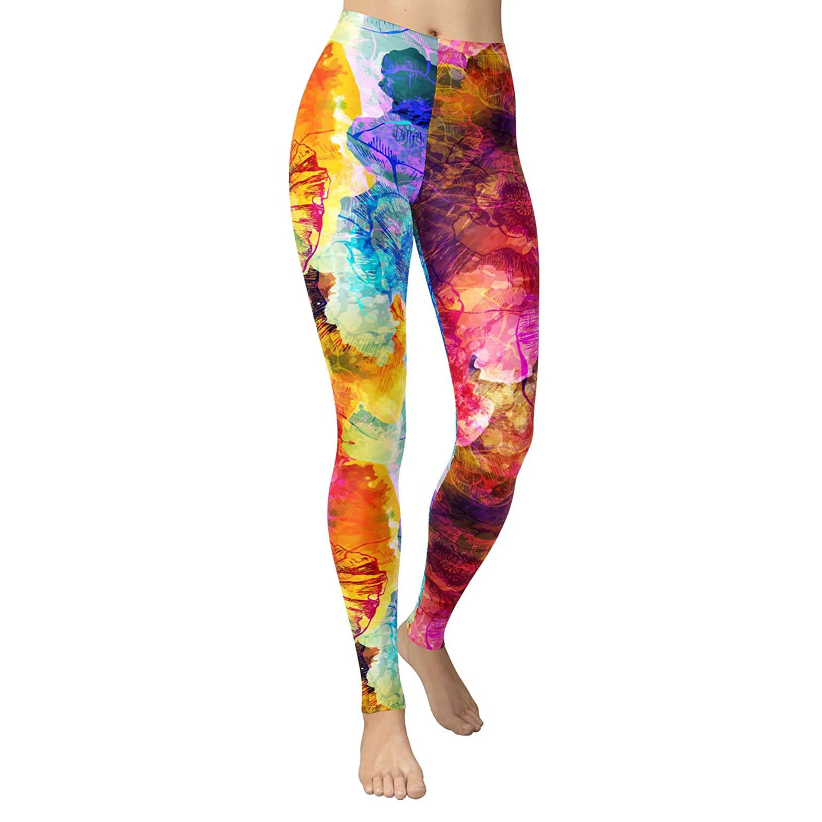 

Женские Штаны Для Йоги, хлопковые леггинсы для фитнеса и бега, эластичные штаны с высокой талией и принтом для йоги, женские модные штаны для...