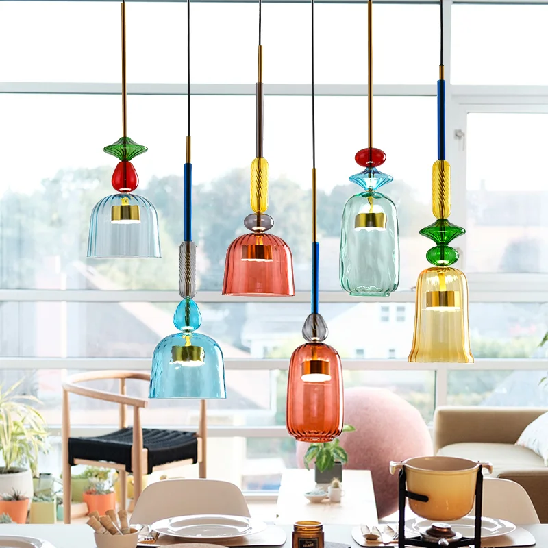 

Chandeliers Nordic Colorful LED Pendant Lamps for Living Room Bedroom Diningroom Hanging Glass Kitchen Bar Indoor Decor Lights