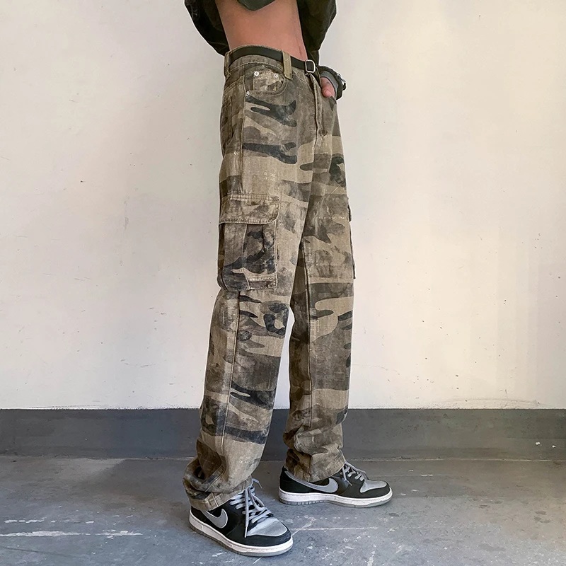 EOENKKY/Baggy Camouflage Cargo Pants for Men Cargo Trousers Male Vintage Loose Casual Autumn Japanese Streetwear Hip Hop M-2XL