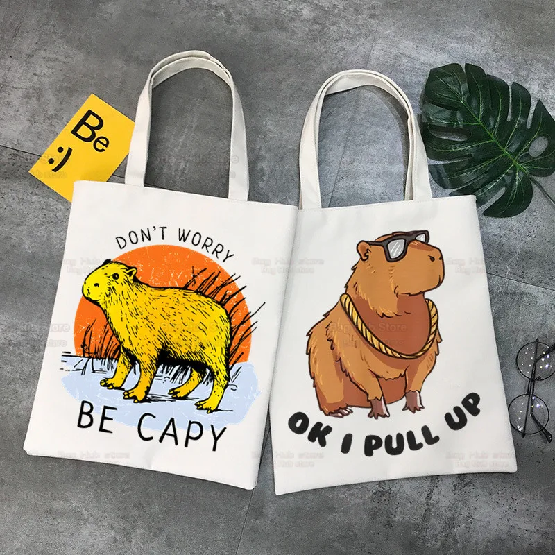 

Capybara Cartoon Cute Animal Shopping Bag Capybaras Bolsas De Tela Shoulder Capibara Jute Bag Cotton Bag Jute Sacola Reciclaje