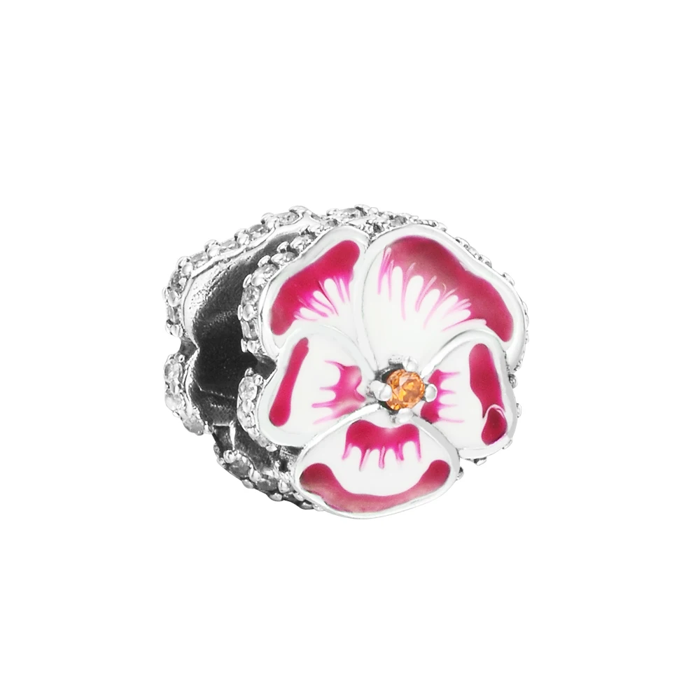 

DIY Fits for CKK Charms Bracelets Pink Pansy Flower Beads 100% 925 Sterling-Silver-Jewelry Free Shipping