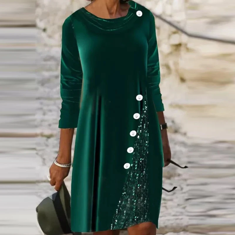 

Женское вечернее платье с длинным рукавом и пайетками, винтажное бархатное свободное платье миди с круглым вырезом, модное шикарное платье ...