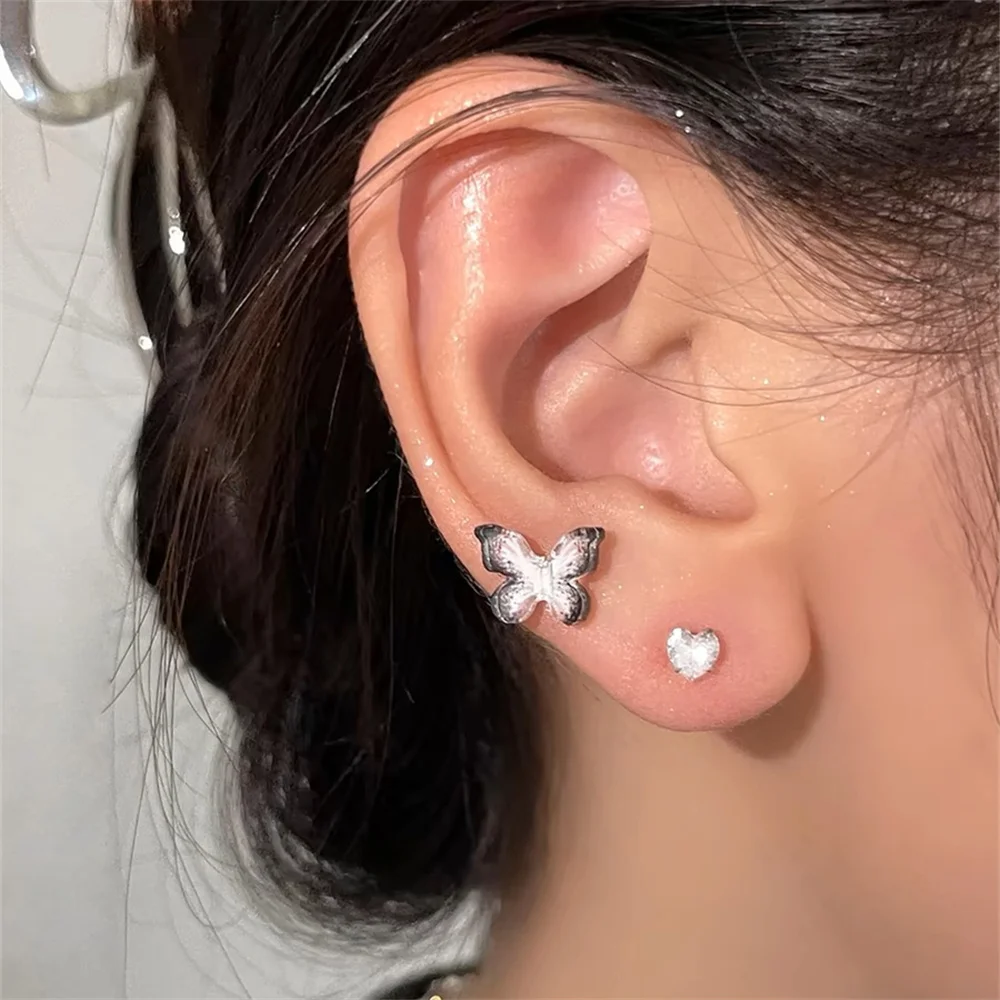 Градиентные серьги-гвоздики бабочки из акрила 3 пары