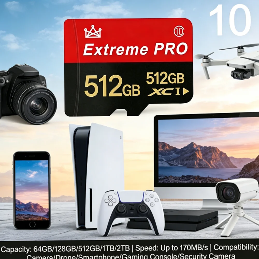 Фото Карта памяти Micro SD TF 512 ГБ 256 ГБ 128 ГБ 64 ГБ, ультрабыстрая U3 V30 A2 для дронов FPV, фристайла и записи видео 4K №4