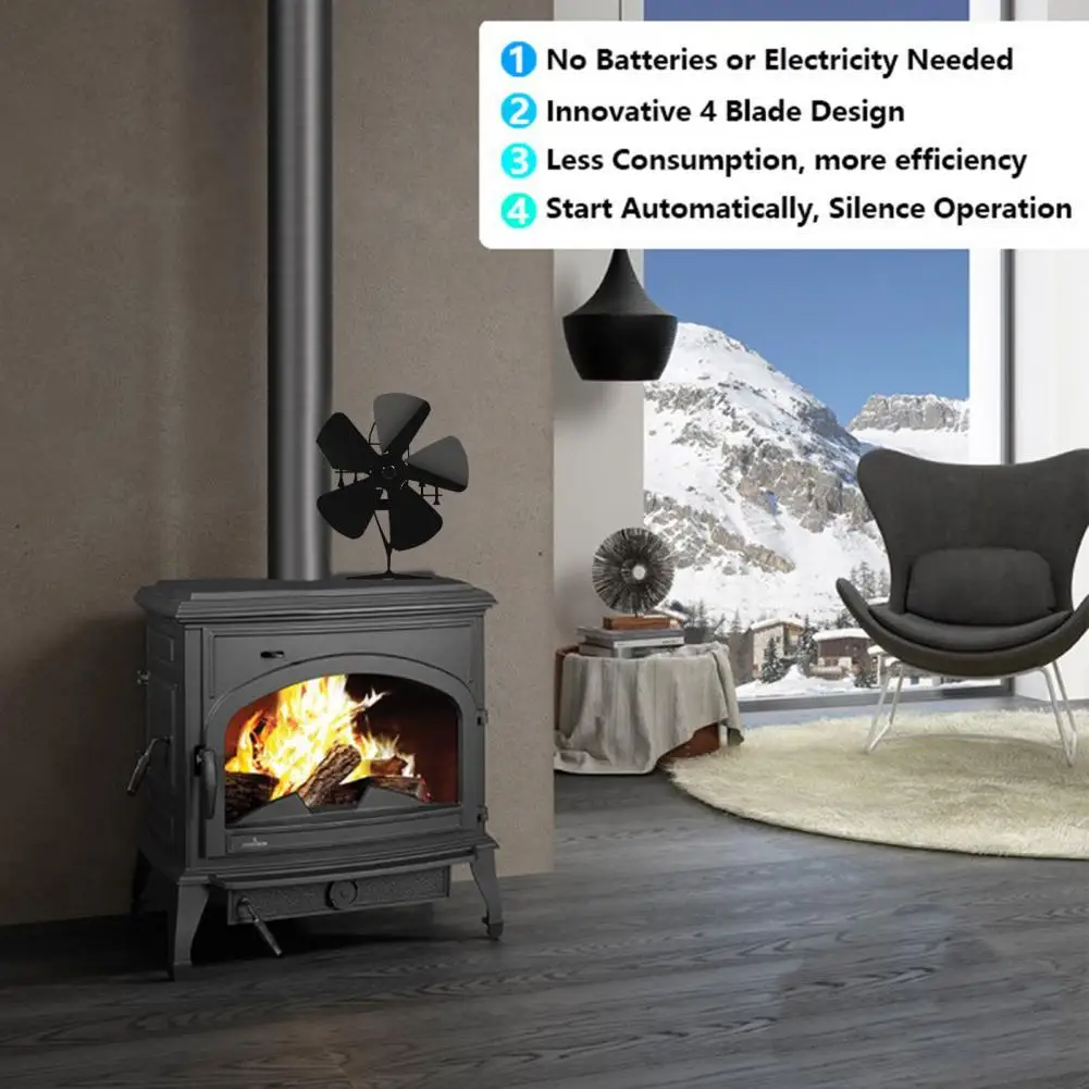 

Metal Good 5-Blades Wood Log Burner Fireplace Fan Durable Stove Fan High Hardness for Living Room