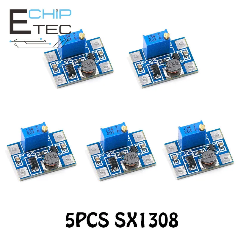 

Free shipping 5PCS 2-24V to 2-28V 2A DC-DC SX1308 Step-UP Adjustable Power Module Step Up Boost Converter for DIY Kit
