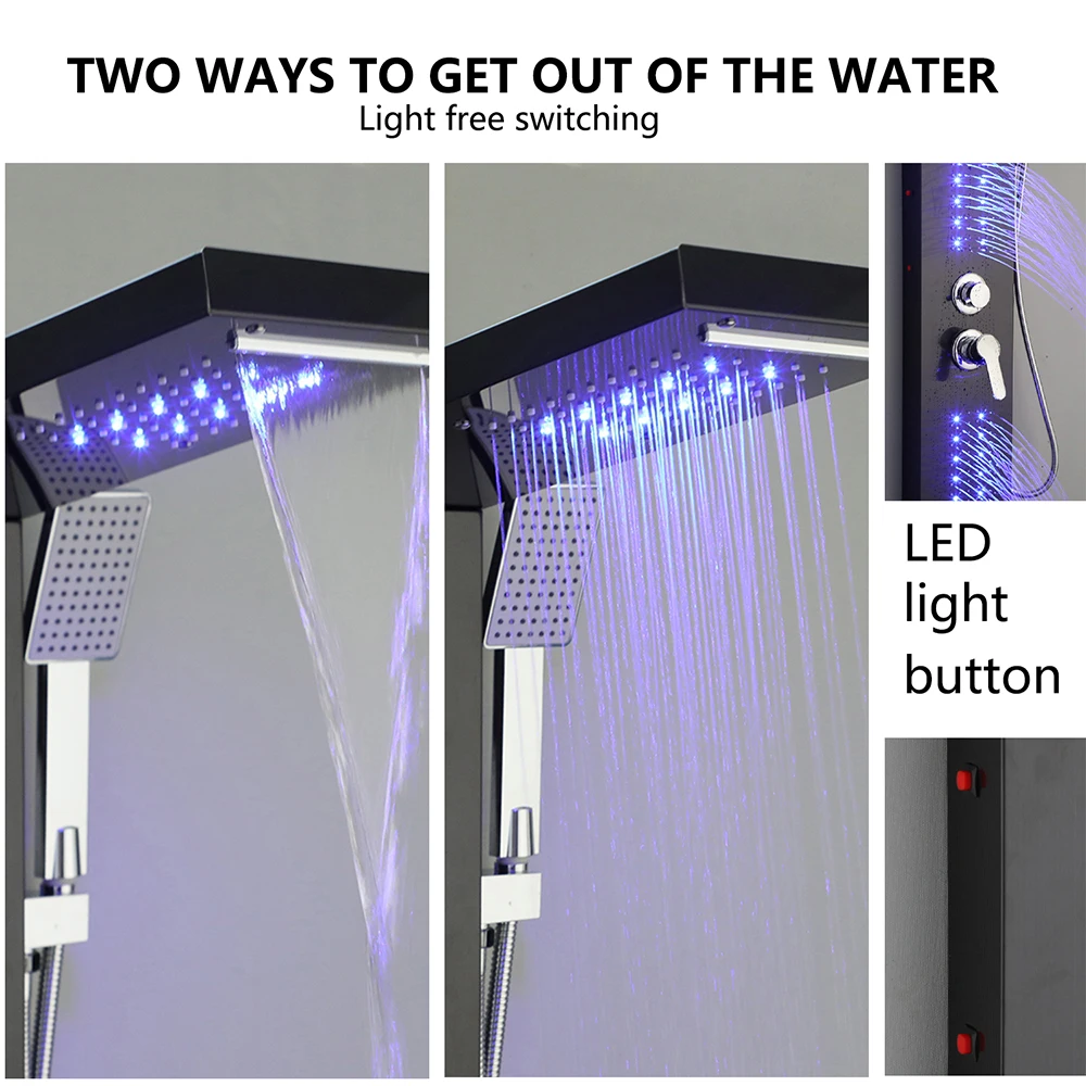 Фото Душевая колонна SINLAKU с LED-подсветкой, тропическим и водопадным душем, массажными форсунками, изливом для ванны и панелью управления №3