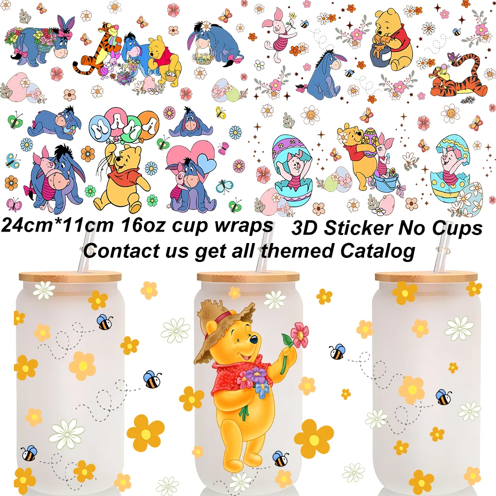 Фото Наклейки для кружек Honey Winnie Family Themed 3D UV DTF, 16 унций, милый дизайн ко Дню матери, DIY наклейки, подарочные наклейки для кружек №1