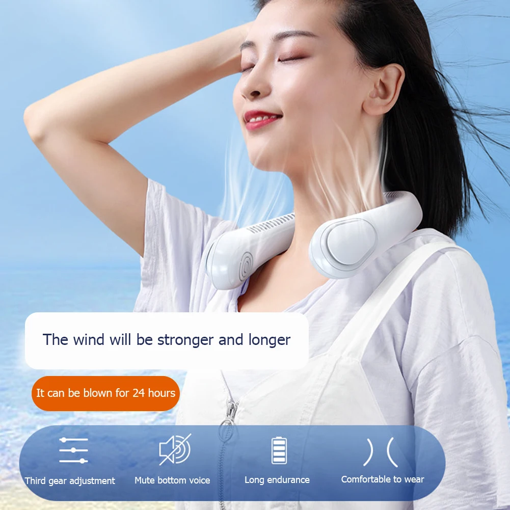 

Mini Hanging Neck Fan Portable USB Charging Electric Cooling Air Blower Leafless for Outdoor Mute Home Sports Fan 3 Speeds